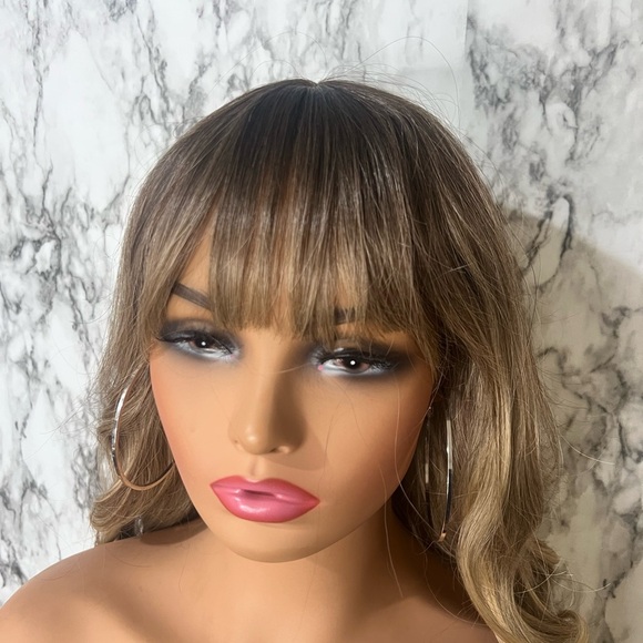 24 Inch Ombre Brown Rooted & Blonde highlights Wavy Hair with bangs Lon… - Picture 9 of 11